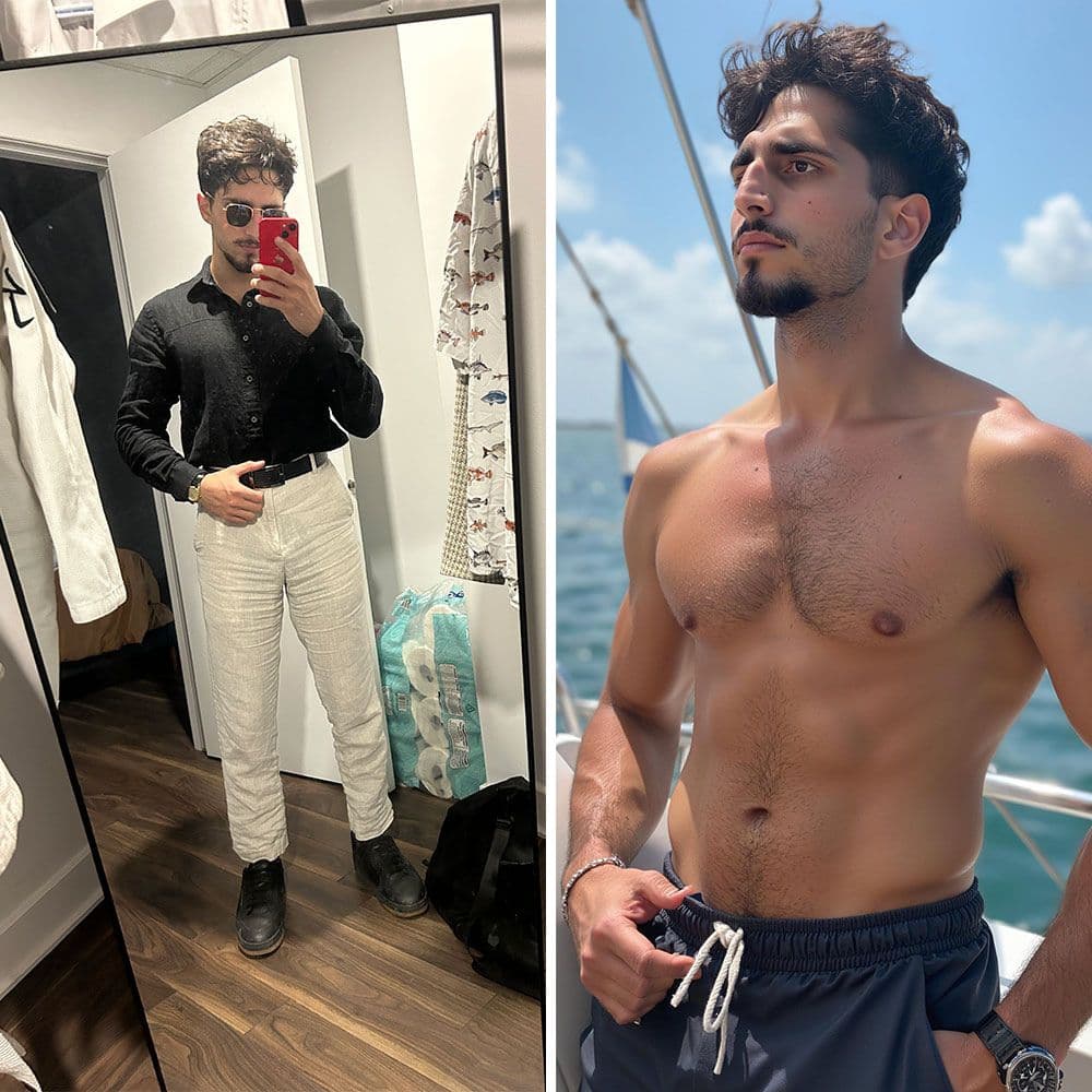 Before and after AI dating photo improvement example from Charmd Before and after AI dating photo improvement example from Charmd