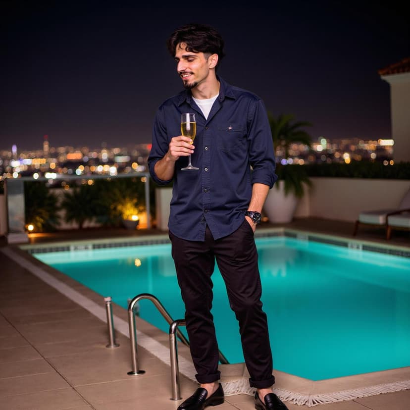 Lifestyle poolside photo showing relaxed confidence for Bumble dating app Lifestyle poolside photo showing relaxed confidence for Bumble dating app